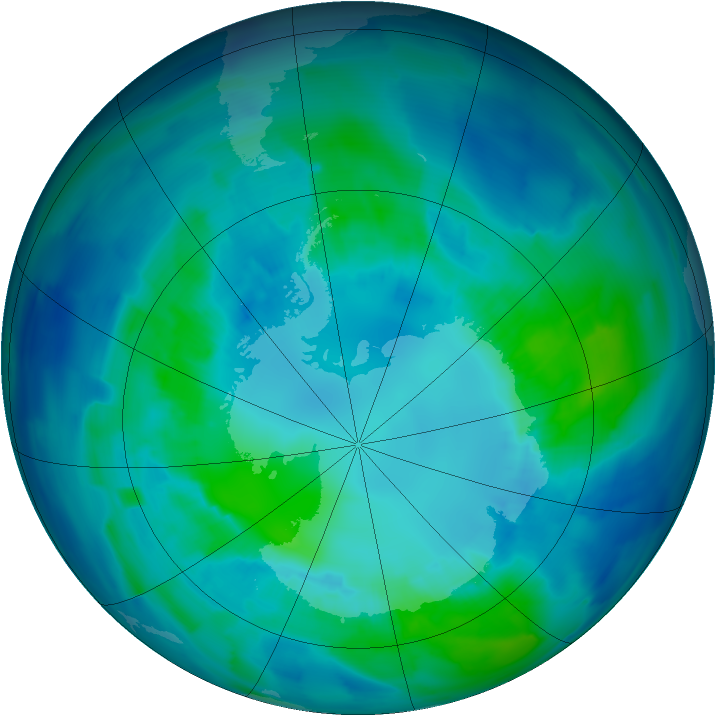 Antarctic ozone map for 16 April 2012